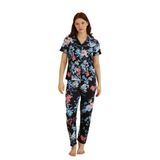 Farya Home Dreamy Çiçekli Önden Düğmeli Kısa Kollu Pegasus Gömlek Pijama Takımı, Lacivert, S/M