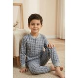 Farya Home Pamuklu 2 Iplik Şardonlu Manşetli Düğmeli Yaka Erkek Çocuk Pijama Takımı - Gri - 5 - 6 Yaş