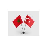 Fas ve Türkiye Bayrağı İkili Saten Masa Bayrağı Takımı