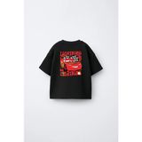 Fasardi Cars Arabalar Şimşek Mcqueen Ön Arka Baskılı Oversize %100 Pamuk Kısa Kol Unisex Çocuk Tişört - Siyah - 8 - 9 Yaş