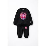 fasardi KPOP Demon Hunters Huntrix Rumi Mira Baskılı Oversize Şardonsuz Kız Çocuk Alt Üst Eşofman Takımı
