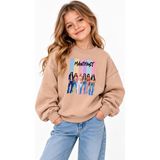 Fasardi Manifest Girls M6NIFESTGIRLS Baskılı Oversize Şardonsuz Uzun Kollu Kız Çocuk Sweatshirt - Bej - 8 - 9 Yaş