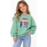 Fasardi Manifest Girls M6NIFESTGIRLS Baskılı Oversize Şardonsuz Uzun Kollu Kız Çocuk Sweatshirt - Mint - 9 - 10 Yaş