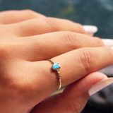 Fasek Gold 925 Ayar 0.30 Ct Gümüş Yüzük Firuze Tek Taş Gümüş Yüzük Firuze Eskitme Otantik Gümüş Tek Taş Yüzük