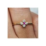 Fasek Gold 925 Ayar Gümüş Ruby Taşlı Minimal Papatya Yüzük, 12, HNKYUZ2843, Sarı, Kadın