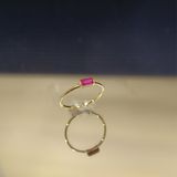 Fasek Gold Gümüş Ruby (Yakut) Baget Tek Taş Yüzük-Minimal Eklem Yüzügü