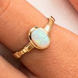 Fasek Gold Gümüş Yüzük -Opal Taşlı Oval Kesim Boğumlu Tektaş Tasarım 925 Ayar Gümüş Kadın Yüzük-Hediyelik Yüzük