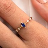Fasek Gold Gümüş Yüzük - Safir Mekik Taşlı Minimal Tasarım 925 Ayar Gümüş Evlilik Teklifi Yüzüğü