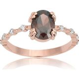 Fasek Gold Gümüş Yüzük - Smoky Oval Taşlı Smoky Quartz İhtişamı Kadın 925 Ayar Evlilik Teklifi Yüzüğü-Hediyelik