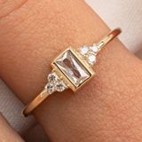 Fasek Gold Gümüş Yüzük - Swarovski Baget Taşlı Eşsiz Modern Tasarım 925 Ayar Gümüş Kadın Yüzük-Günlük Hediyelik