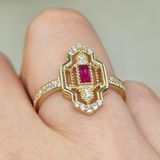 Fasek Gold Gümüş Yüzük - Vintage Baget Ruby Taşlı Gündelik Gözde Tasarım Hediye 925 Ayar Gümüş Yüzük