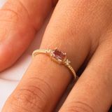 Fasek Gold Gümüş Yüzük - Zultanit Taşı Oval Kesim Yan Zirkon Taşlı Modern 925 Ayar Gümüş Kadın Tektaş Yüzük
