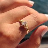 Fasek Gold Milda Love Signity Swaroski Taşlı Evlilik Teklifi Prenses 925 Ayar 0.50 Karat Gümüş Yüzük