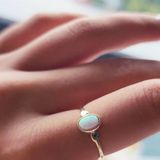 Fasek Gold Opal Sıvama Taşlı Tek Taş Evlilik Teklifi Yüzüğü-0.90 Karat Kristal Opal 925 Ayar Gümüş Tek Taş Yüzük