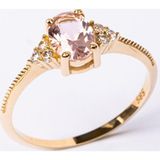 Fasek Gold Oval Kesim Pembe Safir Yan Zirkon Taşlı Tektaş Modern 925 Ayar Gümüş Kadın Yüzük Günlük-Hediyelik