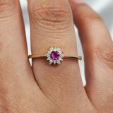 Fasek Gold Ruby (Lal Taşı) Gül Evlilik Teklifi Yüzüğü Hediye 925 Ayar Kadın Gümüş Yüzük-Evlilik Teklifi Yüzüğü