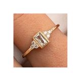 Fasek Gold Zirkon Baget Taşlı Modern Tasarım Gümüş Yüzük, 18, HNKYUZ2957, Sarı, Kadın