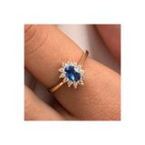FasekGold Gümüş Yüzük - 1.05 Karat Safir Topaz 0.30 Karat Pırlanta (Signty) Taşlı Vintage 925 Ayar Gümüş Yüzük