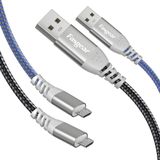 Fasgear 5 m Mikro USB Kablosu, 2'li Paket Uzun Hızlı Şarj Kablosu, Mikro USB Senkronizasyon Kablosu, PS4 Kumandası, X-Box, Galaxy S7/S6, Sony, Nexus, Güvenlik Kamerası, Bebek Telefonu ve Daha Fazlası ile Uyumlu (Siyah ve Mavi)