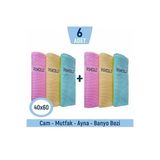 Fashcolle 3'lü Mikrofiber Temizlik Bezi 6lı Paket Cam, Vitrin, Mutfak, Araba Bezi - 40x60cm