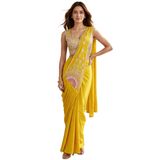 FASHION BAZAR 365 Indo Western Giymeye Hazır Saree Süslü İpek Nakışlı ve Boncuklu İş Elbisesi Saree 23350, Sarı, 70