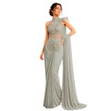 FASHION BAZAR 365 Indo Western Giymeye Hazır Saree Süslü İpek ve Nakış ve Sıra İş Elbisesi Saree 23638