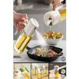 FASHION Çift Fonksiyonlu Cam Yağdanlık 550ml Zeytinyağı Sıvıyağ Şişesi Airfryer Sprey Beyaz Yağlık Sirkelik