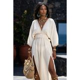 Fashion Cocktail %100 Pamuk Astarsız Çift Yırtmaç Kelebek Kesim Lastik Bel Bohem Tatil Sahil Uzun Elbise - 40