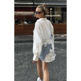 FASHION COCKTAIL Arkası At İşlemeli Kabartma Ekose Tüvit Düğmeli Cepli Asimetrik Ofis Yama İşi Tasarım Gömlek