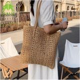 Fashion Cocktail Deri Saplı Fermuarlı Iç Cepli Kare Örgü Yazlık Sahil Plaj Beachwear Hasır Örgü Ithal Çanta - Camel