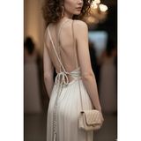 Fashion Cocktail Helen Örgü Sırt Bağlamalı Mat Yumuşacık Saten Yırtmaçlı Bohem Yazlık Uzun Helenistik Gece Elbise - Dore - 38