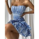 Fashion Cocktail Korse Bandaj Kumaşlı Esnek Kabarık Etekli Tasarım Dantel Işleme Gece Davet Elbise - Mavi
