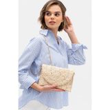 Fashion Cocktail Portföy Astarlı Ithal Makine Örgüsü Örgü Hasır Zincir Askılı Yazlık Tatil Kadın Çanta - Krem
