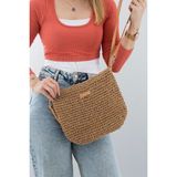 Fashion Cocktail Portföy Clutch Fermuarlı Astarlı Cepli Ayarlanabilir Deri Askılı Ithal Örgü Hasır Yazlık Tatil Çanta - Camel