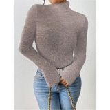Fashion Cocktail Simli Sim Şeritli Parıltılı Tiftik Tüylü Kumaş Kışlık Sıcacık Kadın Kollu Krop Kısa Dar Esnek Kazak - Kahverengi - Standart