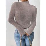 Fashion Cocktail Simli Sim Şeritli Parıltılı Tiftik Tüylü Kumaş Kışlık Sıcacık Kadın Kollu Krop Kısa Dar Esnek Kazak - Standart - Kahve