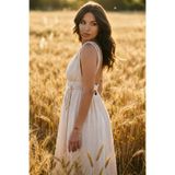 FASHION COCKTAIL Truva Antik Sonsuzluk Çift Halatı Helenistik Gladyatör Keten Sırt Dekolte Örgü Bağlamalı Astarlı Yazlık Bohem Uzun Maxi Elbise