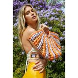 Fashion Cocktail Yarım Daire Astarlı Aralıklı Çift Iki Renk Yazlık Yumuşak Omuz Askılı Hasır Çanta - Turuncu