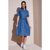 Fashion Friends % 100 Pamuk Standart Fit Kısa Kollu Mini Boy Denim Bayan Elbise 25Y0108K1 MAVİ