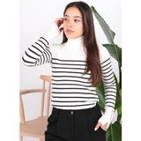 Fashion Friends 24K0024K1 Kadın Balıkçı Yaka Kazak - Ekru Çizgili