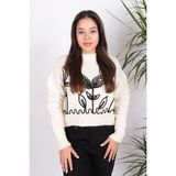 Fashion Friends 24K0031K1 Kadın Nakışlı Kazak - Ekru