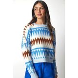 Fashion Friends 24K0208K1 Kadın Desenli Kazak - Mavi