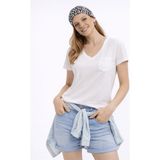 Fashion Friends 26Y0147K1 Kadın V Yaka Cepli T-Shirt - Beyaz
