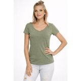 Fashion Friends 26Y0147K1 Kadın V Yaka Cepli T-Shirt - Haki