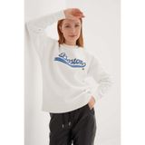 Fashion Friends Bisiklet Yaka Baskılı Ekru Kadın Sweatshirt, S Beden