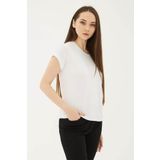 Fashion Friends Bisiklet Yaka Dökümlü Viskon Ekru Kadın T-shirt 25y0194k1