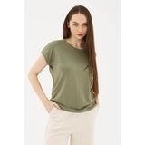 Fashion Friends Bisiklet Yaka Dökümlü Viskon Haki Kadın T-shirt 25y0194k1