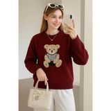 Fashion Friends Bisiklet Yaka Nakışlı Bordo Kadın Kazak 25K0314K1 - M