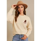Fashion Friends Bisiklet Yaka Nakışlı Ekru Kadın Kazak 25K0313K1