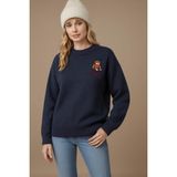 Fashion Friends Bisiklet Yaka Nakışlı Indigo Kadın Kazak 25K0313K1 - M